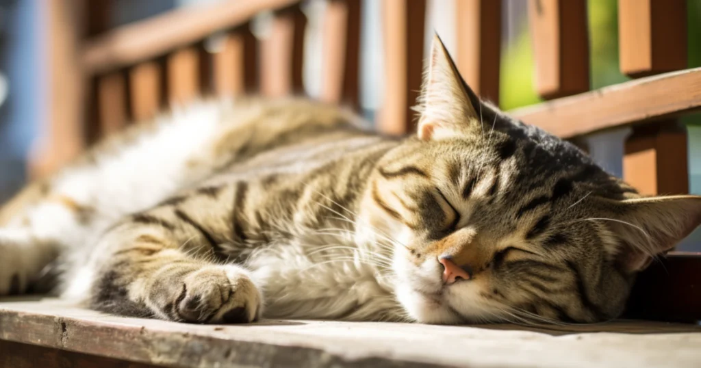 WhiskerWitty Cat Sleeping on Porch